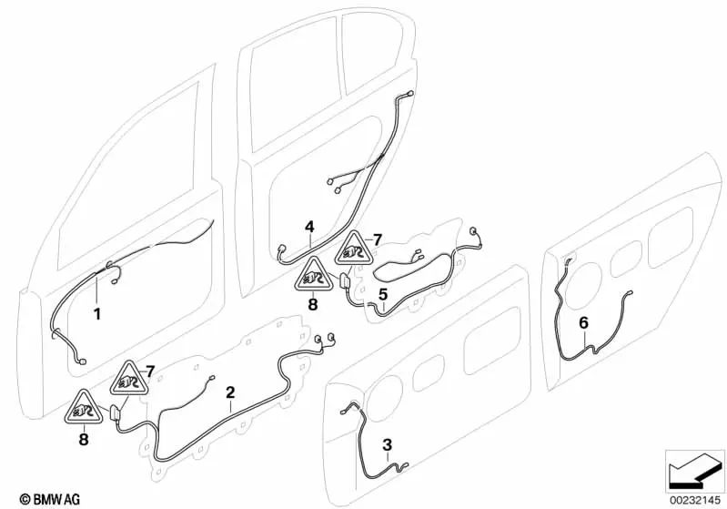 Cablaggio della porta funzionale anteriore sinistra per BMW E65, E66 (OEM 61126950345). BMW originale.