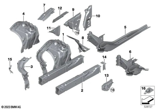 Supporto molla sinistro OEM 41007329873 per BMW Serie 5 F90, G30, G31, G60, G68, G90... e altro ancora. BMW originale.