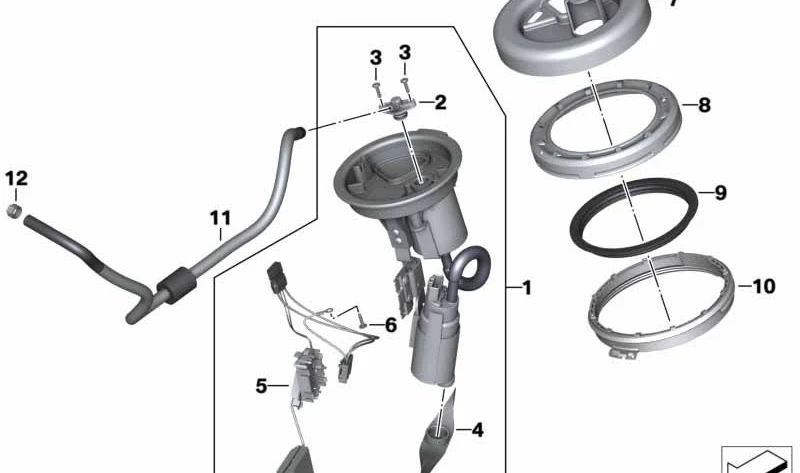 Cubierta bomba combustible OEM 16147693055 para motos BMW F 700 GS, F 800 GT, F 800 S, F 800 ST, F 650 GS, F 800 GS... y más. Original BMW Motorrad.