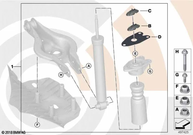 Kit d'assemblage arrière pour la série BMW 1 F20, F21; 2 séries F22, F23; Série 3 F30, F31, F34, F35; 4 Série F32, F33 (OEM 33522467121). BMW d'origine.