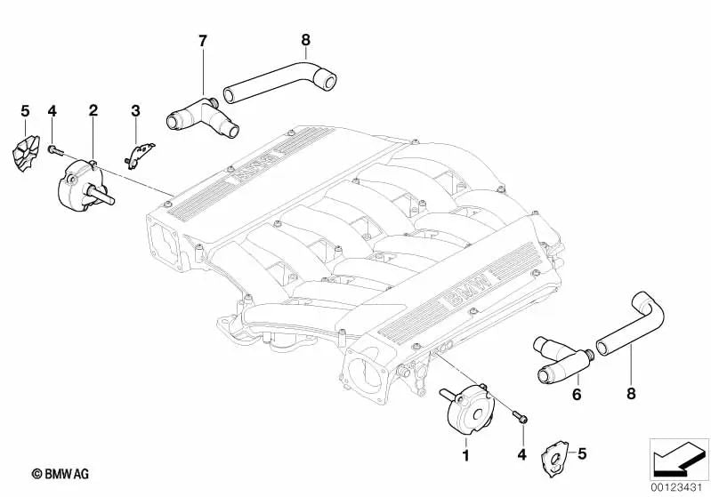 Tubo de ventilación derecho para BMW E65, E66 (OEM 11157525117). Original BMW.