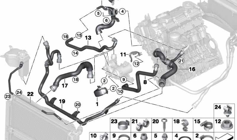 Riscaldamento Return per BMW E82, E88, E90, E91, E92, E93 (OEM 17127552409). BMW originale