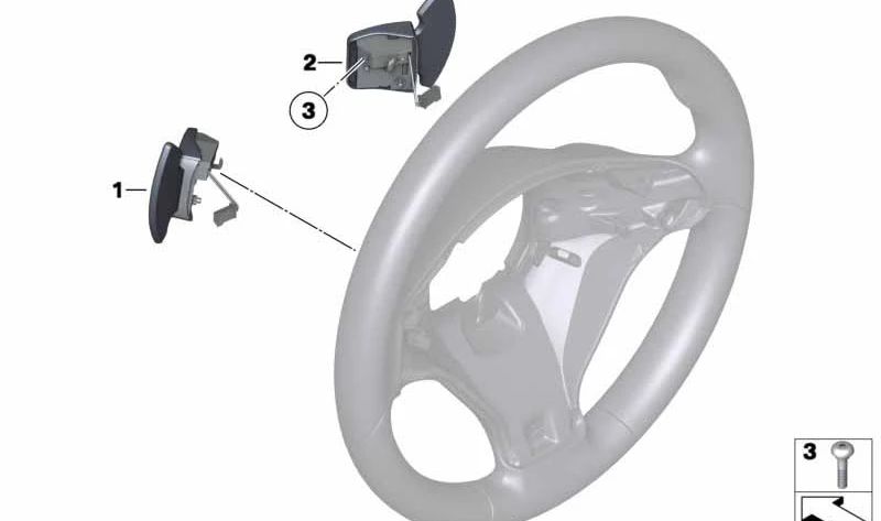 Left change lever (Schaltwippe) OEM 61317840476 for BMW E90, E90N, E92, E92N, E93, E93N, E70, E71. Original BMW.