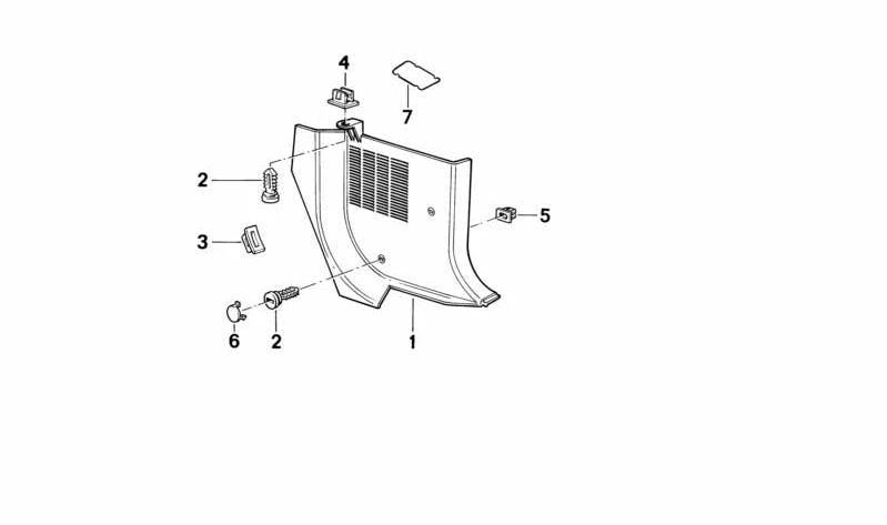 Soporte interior OEM 51438108298 para BMW E36, E31. Compatibilidad: 3er E36 (316g, 316i BE11/12/21/22/CA11/12/21/22/71). Pieza original BMW. Ideal para fijar paneles interiores del habitáculo.