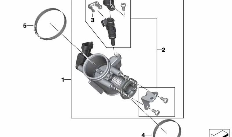 Set di parti assemblate valvola a farfalla OEM 13548567883 per moto BMW G 310 GS (K02), G 310 R (K03). BMW Motorrad originale.