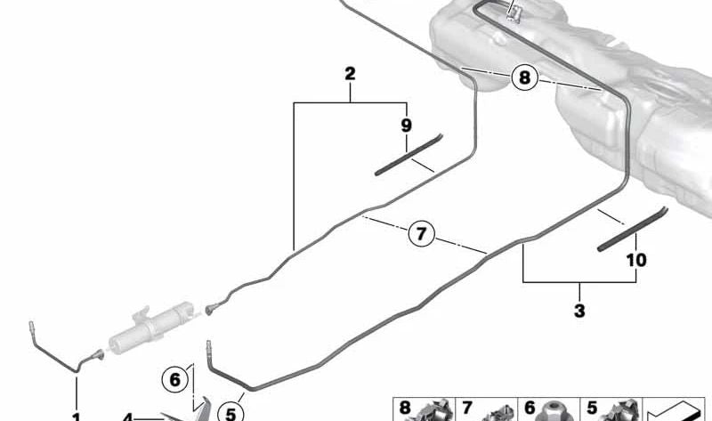 Tubo de retorno de combustible OEM 16127318356 para BMW F30 316d y 318d con motor N47T. Compatible con modelos automáticos y manuales de tracción trasera. Original BMW.