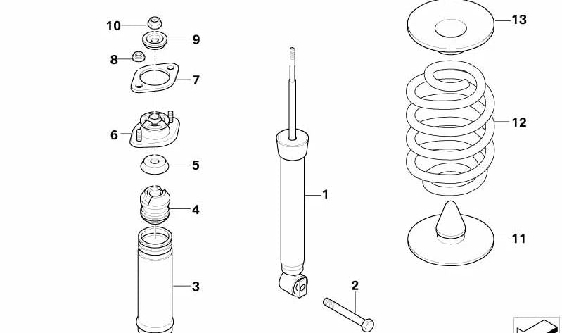 Amortiguador adicional trasero para BMW E85 Z4 (OEM 33507836826). Original BMW.
