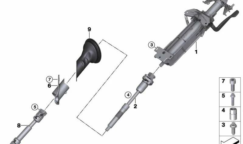 Ajuste mecánico de columna de dirección OEM 32306855520 para BMW F15 y F16. Compatible con modelos X5 y X6. Repuesto original BMW.