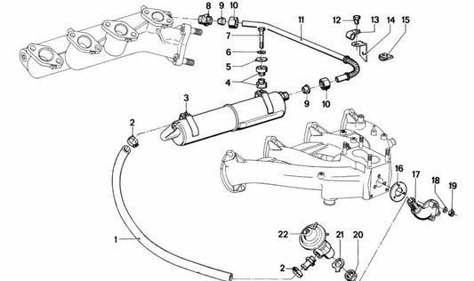Junta sin amianto OEM 11641723879 para BMW E12. Pieza original BMW. Ideal para sistemas de reducción de emisiones y bomba de aire secundarios.