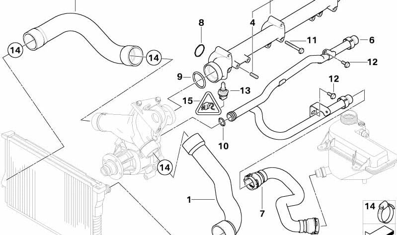 Manguera de agua OEM 11537830994 para BMW E36, Z3. Original BMW.