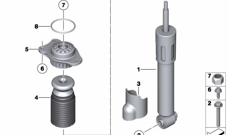 Amortiguador trasero OEM 33526797772 para BMW F11 y F11N. Compatible con el sistema de suspensión trasera. Pieza original BMW.