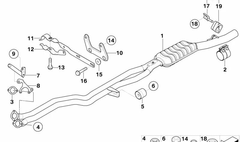 Placa de unión escape OEM 18207521344 para BMW E60, E61, E65, E66. Original BMW.