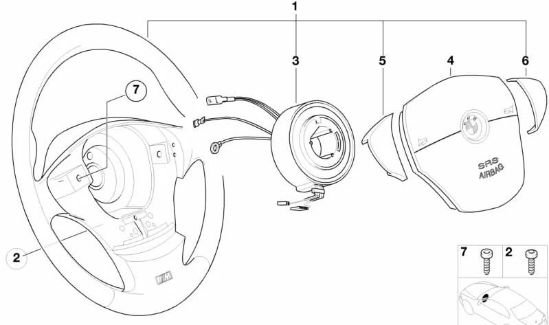 Volante deportivo M en piel negra OEM 32342229487 para BMW Z3 {E36 Z3 1.9, 2.0, 2.2i} compatible con versiones manuales y automáticas. Original BMW.