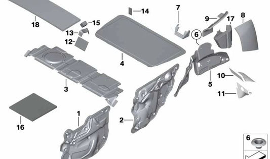 Insonorización cubrerrueda trasero izquierdo OEM 51489807935 para MINI Countryman R60 (2010-2016). Original MINI.