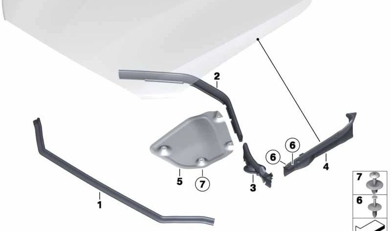 Left sidewall seal for BMW F20, F21, F22, F23, F87 (OEM 51767269997). Original BMW