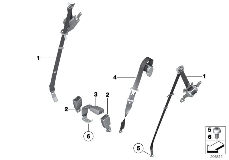 Cinturón de seguridad trasero OEM 72119159298 para BMW F07 y F07N. Original BMW.