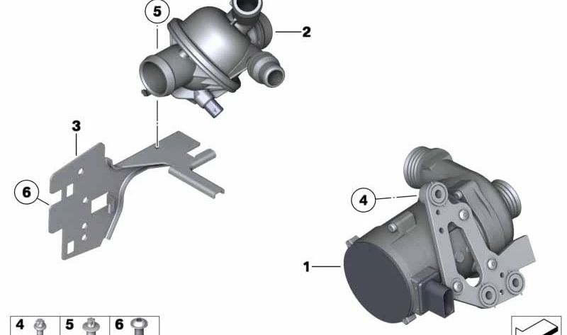 Bomba de agua eléctrica OEM 11518635092 para BMW F10, F11, F18, F01, F01N, F02, F02N, F25. Pieza original del sistema de refrigeración. Repuesto original BMW.