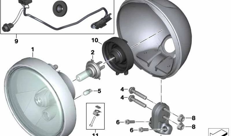 Juego soportes montaje OEM 63129443180 para BMW Motorrad R nineT (RK21, RK22, RK23, RK32, RK33). Compatible con modelos Pure, Scrambler, Racer, Urban G/S. Original BMW Motorrad.