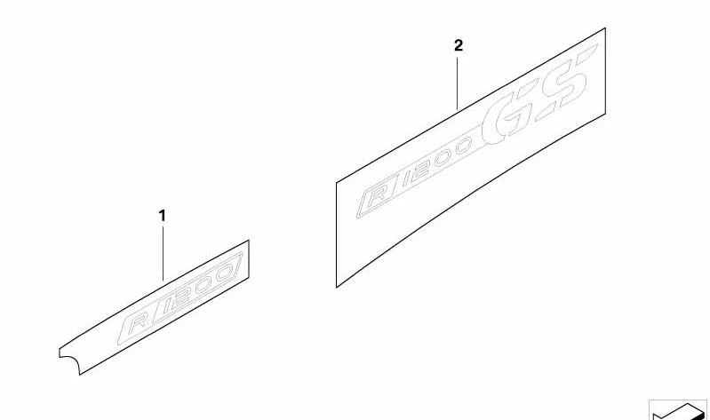 Emblema lateral derecho "R1200GS" OEM 51147686784 para BMW Motorrad R 1200 GS (RK25, modelo 0307) años 2003 a 2007. Pieza original BMW Motorrad.