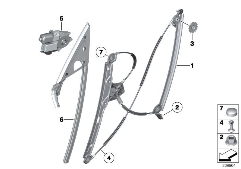 Motor del elevalunas derecho OEM 67627207008 para BMW F07 (todos los modelos compatibles: 520d, 528i, 530d, etc.). Recambio original BMW.
