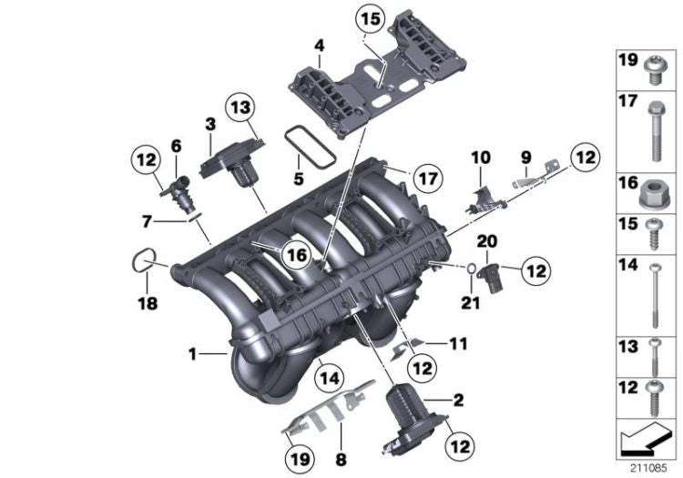 Colector de admisión OEM 11617530272 para BMW E81, E87, E90, E60, E63, E65, X1, X3, Z4... y más. Original BMW.