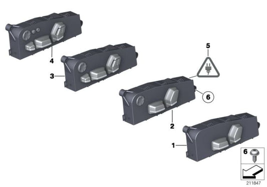 Interruptor de regulación del asiento delantero OEM 61319275082 para BMW F07, F10, F11, F01, F02, F03, F04... y más. Original BMW.