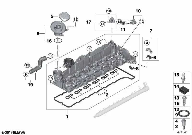 Funil de enchimento de óleo para BMW Série 3 E90N, E91N, E92, E92N, E93, E93N (OEM 11127804048). BMW originais.
