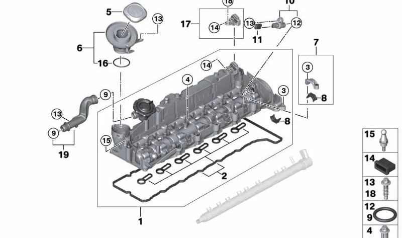 Support with silentblock OEM 11128514463 for BMW E90, E91, E92, E93, F07, F10, F11, F01, F02, E70, E71. Genuine BMW.