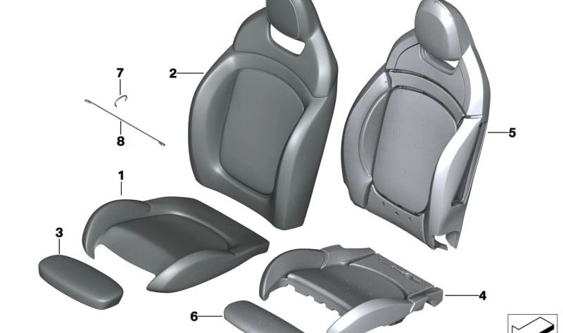 Espuma interna asiento deportivo OEM 52107415012 para MINI F20, F55, F56, F57, F54, F60. Pieza original MINI.