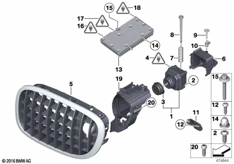 Câmera de visão noturna OEM 66549312426 para BMW 6 F06, F12, F13, 7 F01 LCI, F02 LCI, F03 LCI, Ghost RR4. BMW genuíno.