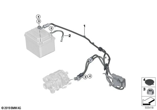 Cavo di supporto del generatore di avviamento per BMW X3 G01, G01N, X4 G02, G02N (OEM 61125A70E76). BMW originale