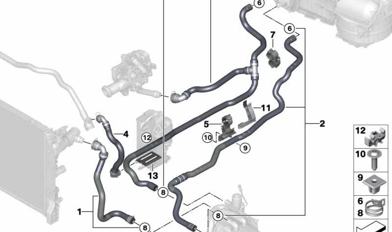 Manguera de retorno refrigerante OEM 64219299664 para BMW G30, G31, G11, G12 (540i, 540i xDrive, 740i, 740Li, 740Li xDrive). Original BMW.