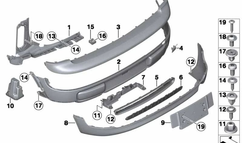 Spoiler central OEM 51127265086 para MINI Clubman R55 LCI (05/2009 - 06/2014), Cooper S R56 (01/2010 - 06/2014). Original MINI.