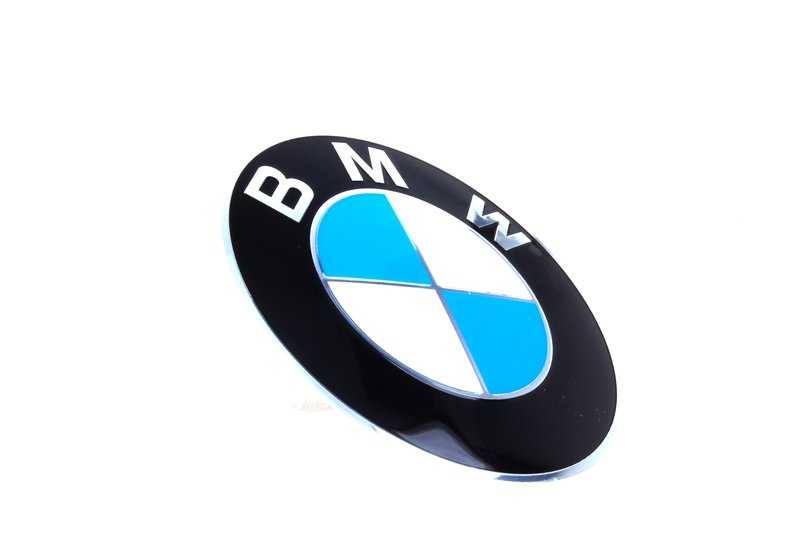 BMW 70mm emblem with OEM adhesive 36136758569 for BMW E30, E36, E46, E90, E91, E92, E93, E28, E34, E39, E60, E24, E63, E64, E23, E32, E38, E65, E66, E31, E31, E53, Z1, Z1, Z E85, E86. Original BMW.