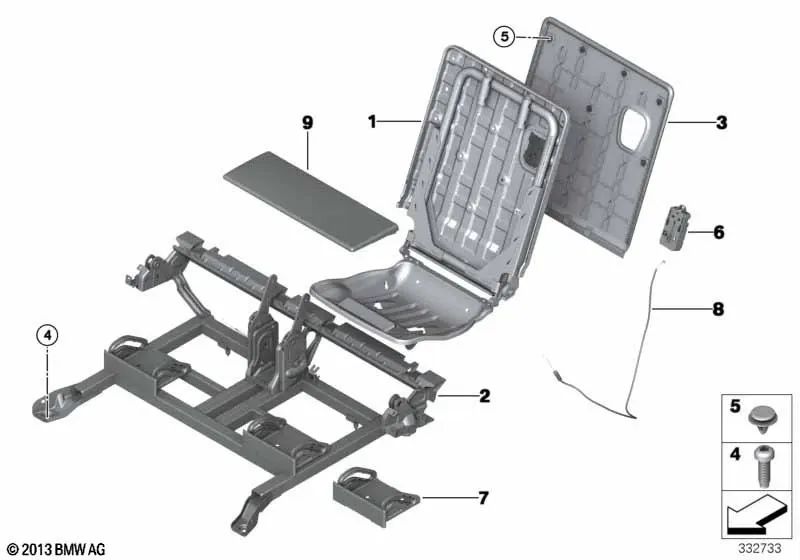 Marco de asiento y respaldo derecho OEM 52307156158 para BMW X5 E70, E70 LCI, F15. Original BMW.