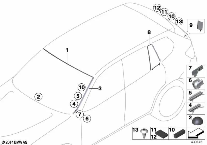 Cubierta parabrisas superior para BMW F26 (OEM 51317338603). Original BMW.