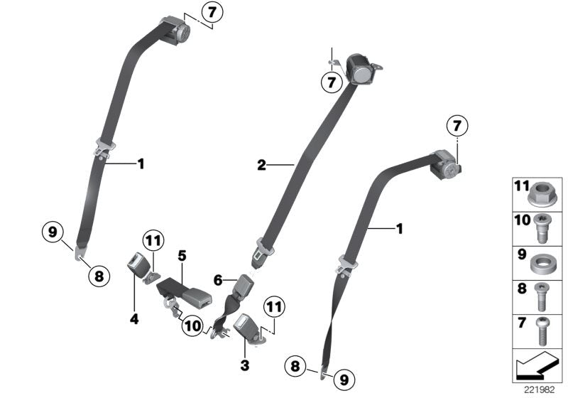 Cinturón superior trasero OEM 52209801313 para MINI R60 {Cooper, Cooper ALL4, Cooper D}. Compatible con versiones manuales y automáticas. Original MINI.