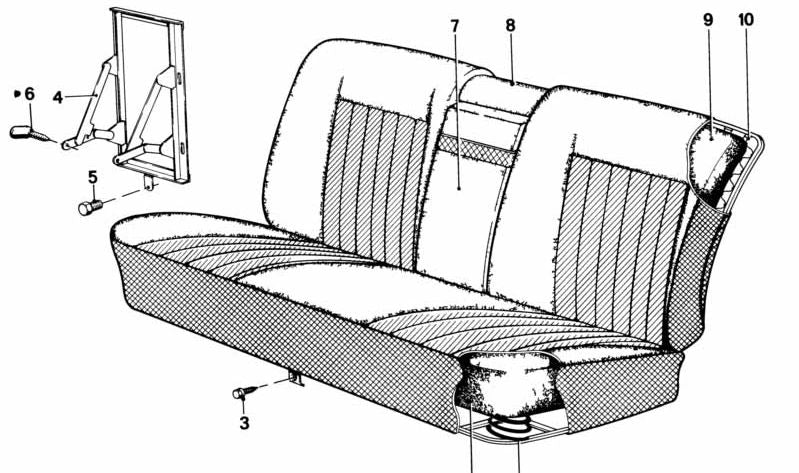 Apoyo del asiento trasero OEM 52201847477 para BMW E12. Original BMW.