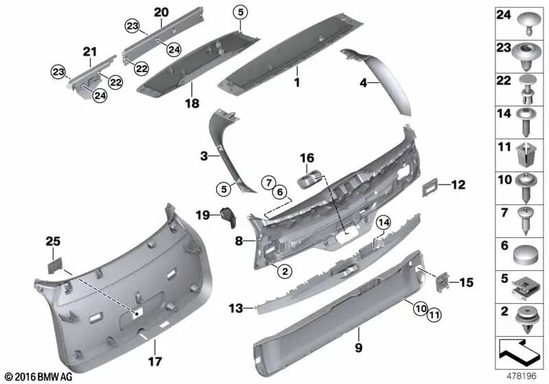 Left cover for BMW F16, F86 (OEM 51497336727). Original BMW