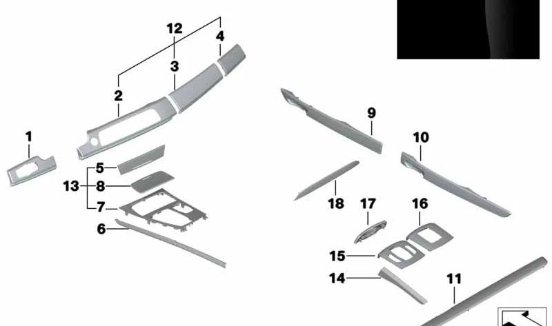 EMENTO INTERIOR DO ATRIMEIRO ANTERIOR DA PORTA da frente OEM 51417967885 para BMW F01, F01N, F02, F02N, F04. Acabamento de piano preto. BMW original.