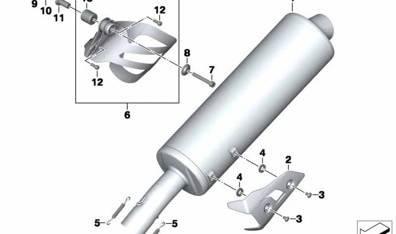 Silenciador trasero OEM 18518549590 para BMW Motorrad F 800 R (FK73, 2014-2016). Recambio original BMW Motorrad.