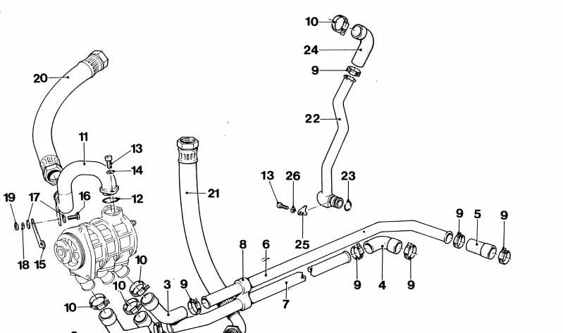 Codo de manguera de aceite OEM 11421304623 para BMW E26 1er Serie (Motor M1 S38, 07/1978 - 07/1981). Pieza original BMW.