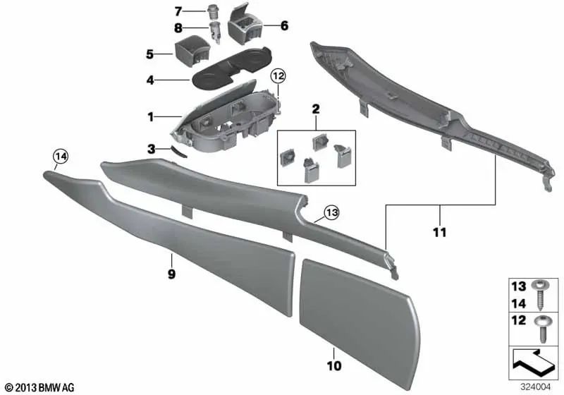 Elfenbeinweiss color center console molding kit OEM 51169214821 for BMW 5 Series F07 GT, F07 GT LCI. Genuine BMW.