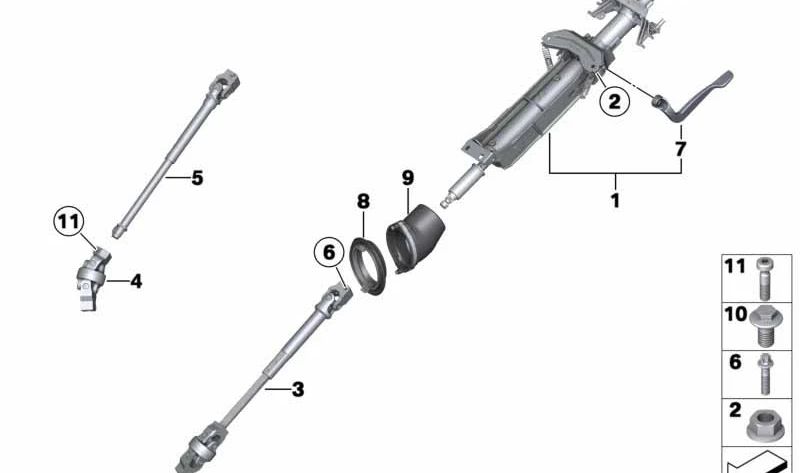 Árbol de dirección inferior con rótula doble OEM 32306787334 para BMW X3 F25 y BMW X4 F26. Repuesto original BMW.