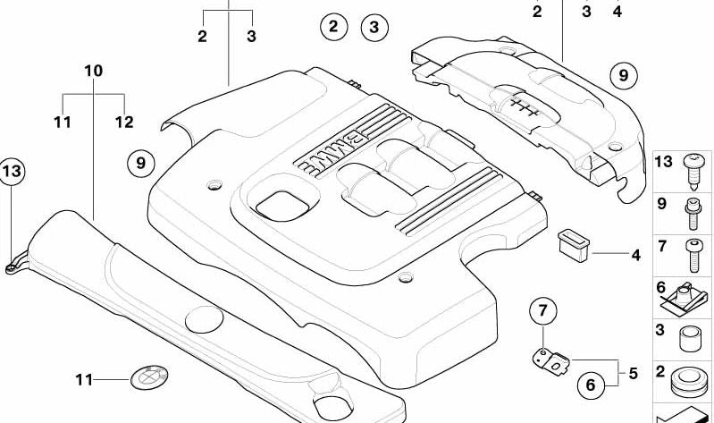 Akustikabdeckung von OEM Motor 11147807248 für BMW E87, E90, E91. Original BMW.