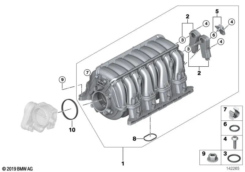 Coletor de admissão OEM 11617531618 para BMW E60, E61, E63, E64, E65, E66, X5 E70. BMW genuíno.