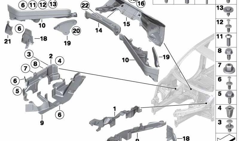 Separador superior derecho del compartimento del motor OEM 51717169420 para BMW E70, E71, E72. Original BMW