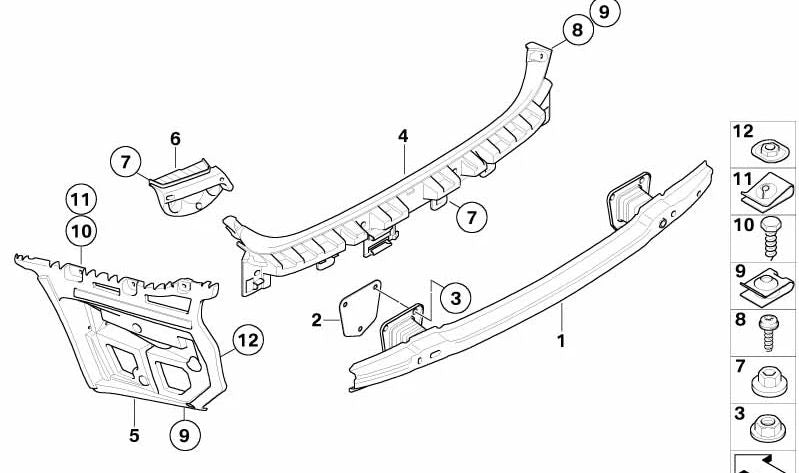 Soporte trasero del parachoques OEM 51127179675 para BMW Serie 3 E90, E90N. Original BMW.