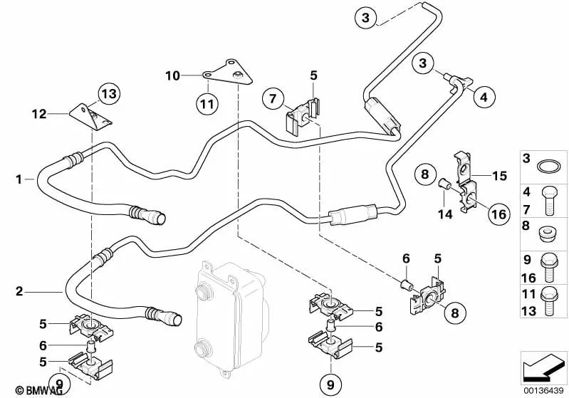 Tubería de refrigeración de aceite para BMW Serie 7 E65, E66 (OEM 17227570975). Original BMW