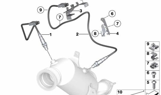 Support (Halter) for catalytic converter OEM 11787594037 for BMW E82, E88, F20, F21, E90, E91, E92, E93, F30, F31, F34, F35, F32, F07, F10, F11, F18, F06, F12, F13, F01, F02, E84, F25, F26, E70, E71. Genuine BMW.